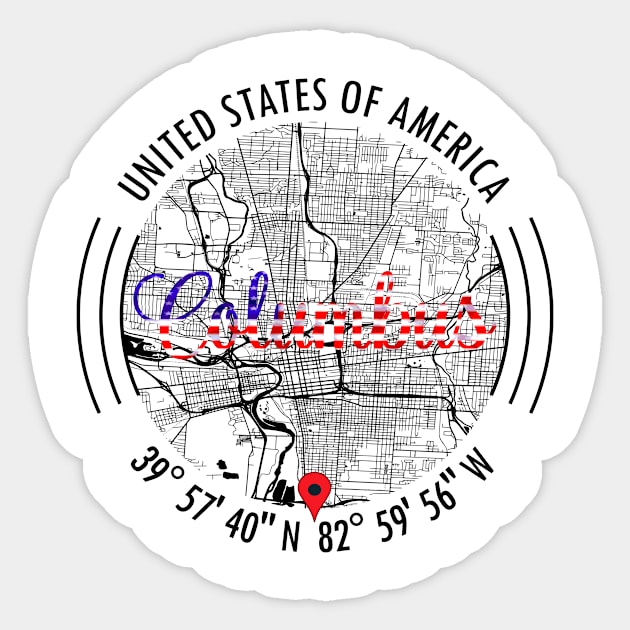 Columbus USA Road Map Art - Earth Tones Sticker by ArtisticParadigms